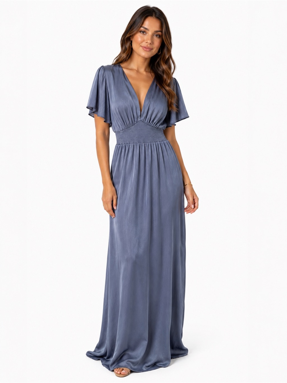 Baltic Born Blue Satin V-Neck Maxi Dress Large
